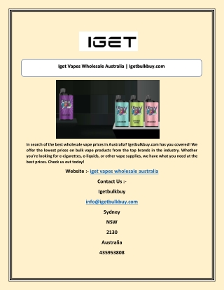 Iget Vapes Wholesale Australia | Igetbulkbuy.com