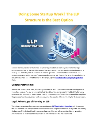 Doing Some Startup Work The LLP Structure Is the Best Option