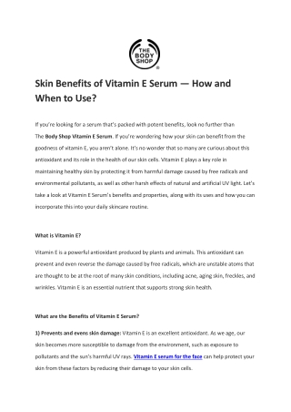 Skin Benefits of Vitamin E Serum — How and When to Use?