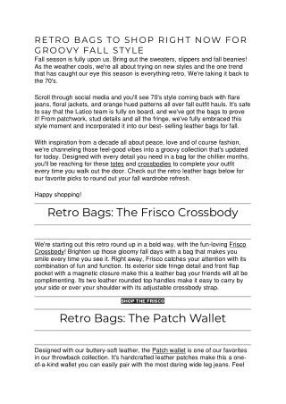 RETRO BAGS TO SHOP RIGHT NOW FOR GROOVY FALL STYLE