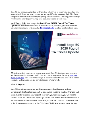 Install Sage 50 2020 Payroll Tax Tables Update
