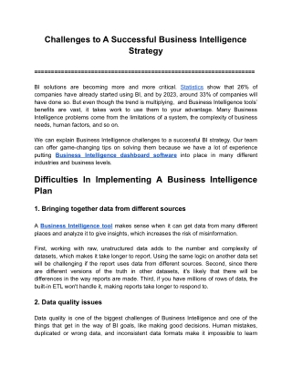 Challenges to A Successful Business Intelligence Strategy