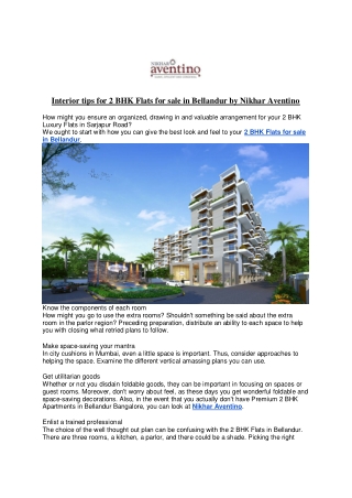 Interior tips for 2 BHK Flats for sale in Bellandur by Nikhar Aventino