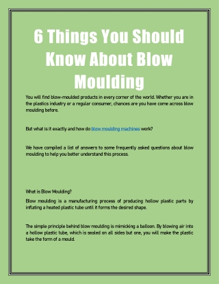 6 Things You Should Know About Blow Moulding