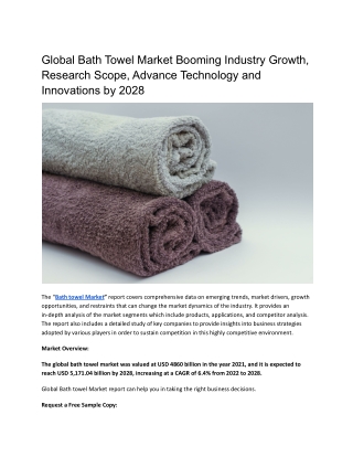 Global Bath Towel Market Booming Industry Growth, Research Scope