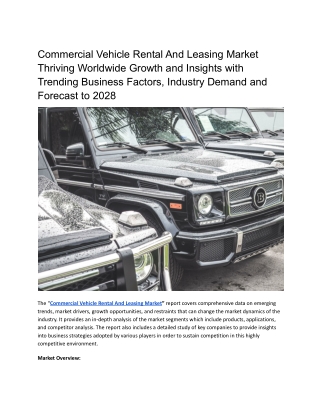 Commercial Vehicle Rental And Leasing Market Thriving Worldwide Growth