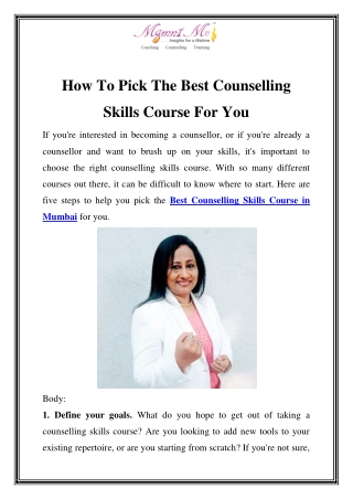 Best Counselling Skills Course in Mumbai Call-7428590012