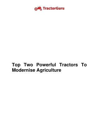 Top Two Powerful Tractors To Modernise Agriculture