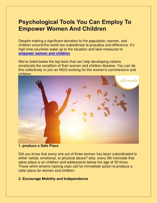 Psychological Tools You Can Employ To Empower Women And Children