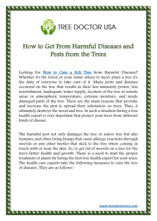 How to Get From Harmful Diseases and Pests from the Trees