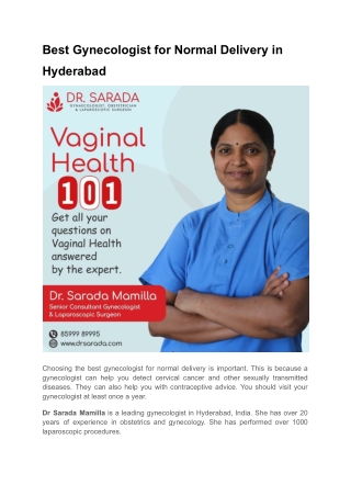 Gynecologist for Normal Delivery in Hyderabad