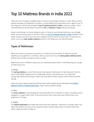 Top 10 Mattress Brands in India 2022