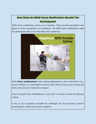 How Does An NDIS Home Modification Benefit The Participants