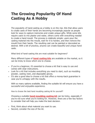 The Growing Popularity Of Hand Casting As A Hobby
