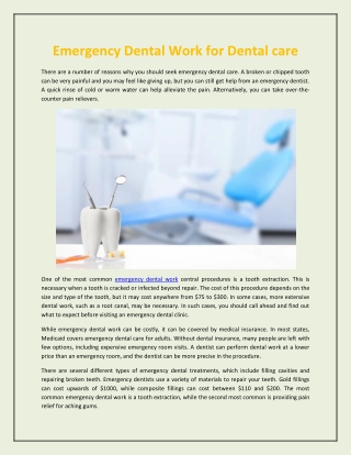 Emergency Dental Work for Dental care