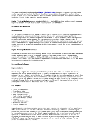 Digital Printing Market Highlighting The Key Driving And Restraining