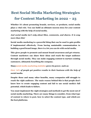 Best Social Media Marketing Strategies for Content Marketing in 2022 – 23