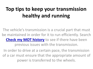 Top tips to keep your transmission healthy and running