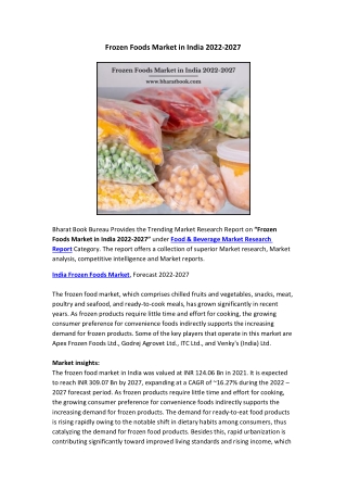 Frozen Foods Market in India 2022-2027