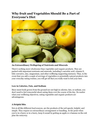 Why fruit and Vegetables Should Be a Part of Everyone's Diet