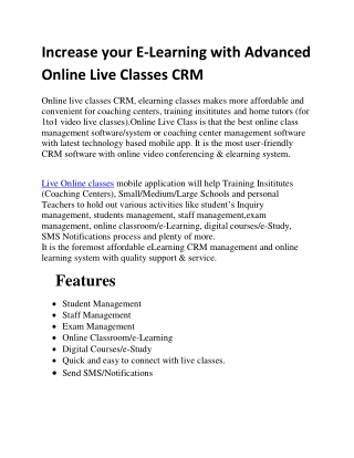 Online Live Classes CRM