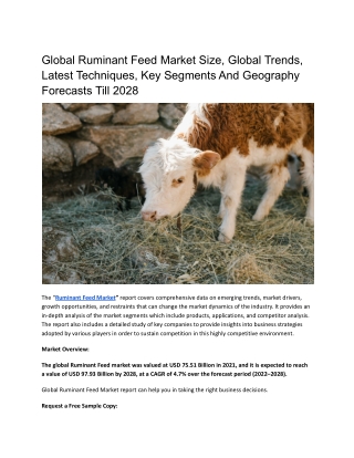 Global Ruminant Feed Market Size, Global Trends, Latest Techniques, Key Segments