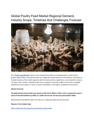 Global Poultry Feed Market Regional Demand, Industry Scope, Timelines