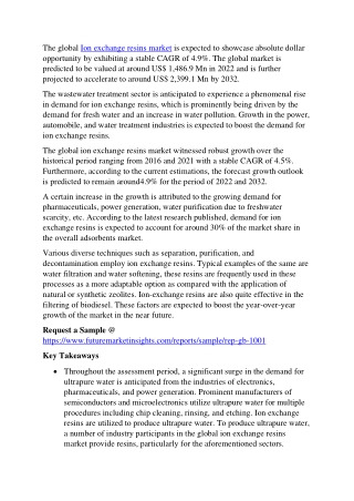 Ion Exchange Resins Market Size & Share | Global Industry Report for 2032