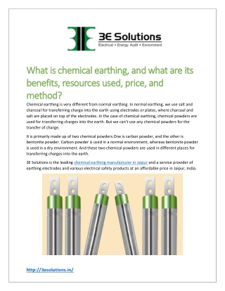 What is chemical earthing, and what are its benefits, resources used, price, and