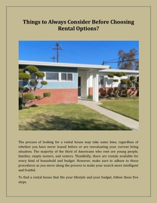 Things to Always Consider Before Choosing Rental Options