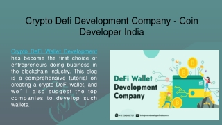 Crypto Defi Wallet Development Company - Coin Developer India