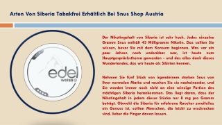 Arten Von Siberia Tabakfrei Erhältlich Bei Snus Shop Austria
