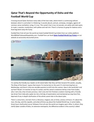 Qatar That’s Beyond the Opportunity of Doha and the Football World Cup
