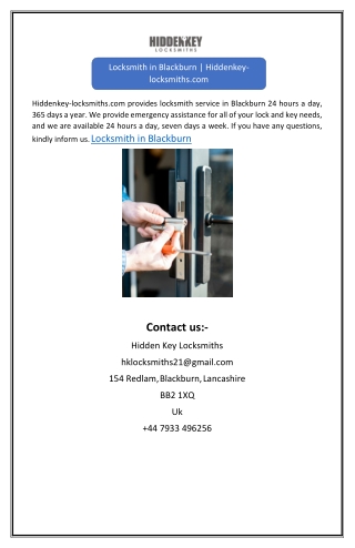 Locksmith in Blackburn | Hiddenkey-locksmiths.com