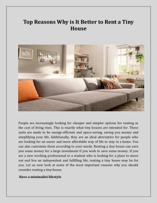 Top Reasons Why is It Better to Rent a Tiny House