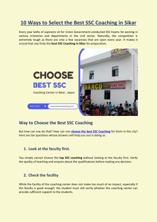 10 Ways to Select the Best SSC Coaching in Sikar