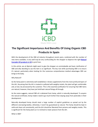 The Significant Importance And Benefits Of Using Organic CBD Products In Spain