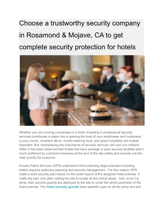 Choose a trustworthy security company in Rosamond & Mojave, CA to get complete security protection for hotels (1)