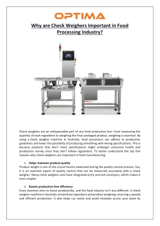 Why are Check Weighers Important in Food Processing Industry?