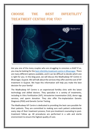 Choose the Best Infertility Treatment Centre for You