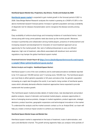 Hemifacial Spasm Market Size, Projections, Key Drivers, Trends and Analysis by 2028