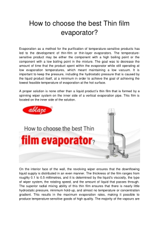 How to choose the best Thin film evaporator