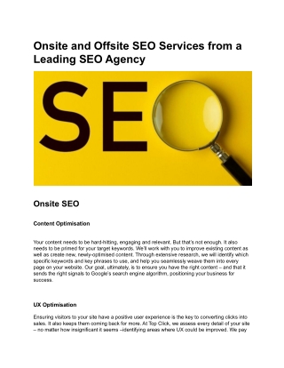 Onsite and Offsite SEO Services from a Leading SEO Agency