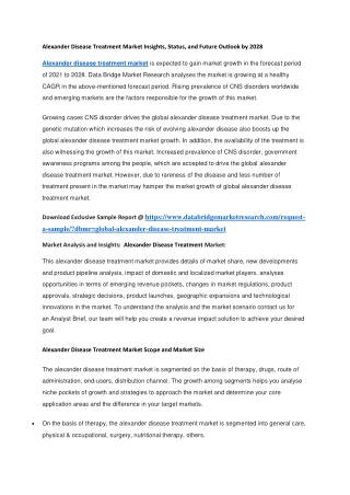 Alexander Disease Treatment Market Insights, Status, and Future Outlook by 2028