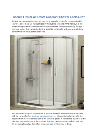 Should I Install an Offset Quadrant Shower Enclosure