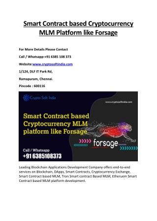Smart Contract based Cryptocurrency MLM Platform like Forsage