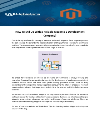 How To End Up With a Reliable Magento 2 Development Company?