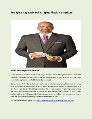 Top Spine Surgeon in Dallas - Spine Physicians Institute