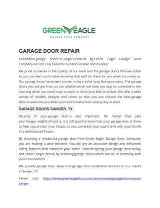 Green Eagle Garage Door Repair, Service and Maintenance in Lantana TX
