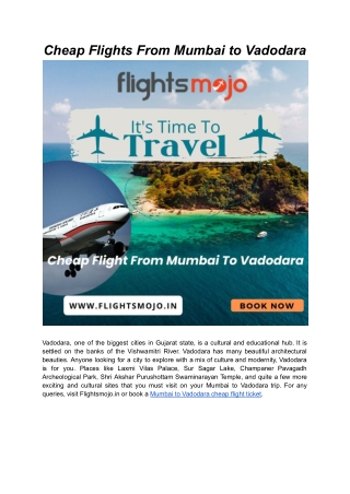 Cheap Flight From Mumbai To Vadodara